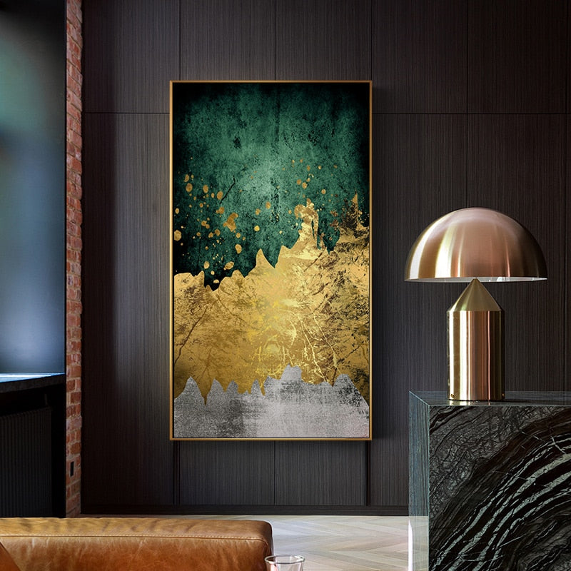 Green And Gold Abstract Canvas Painting Print – Candid Canvas Art