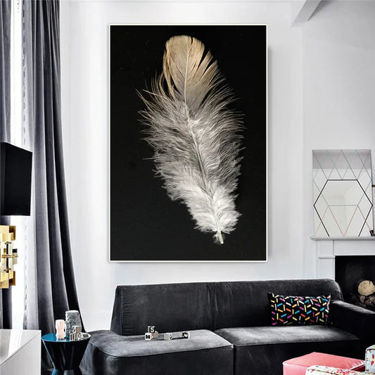 Black White Feather Wall Canvas Print