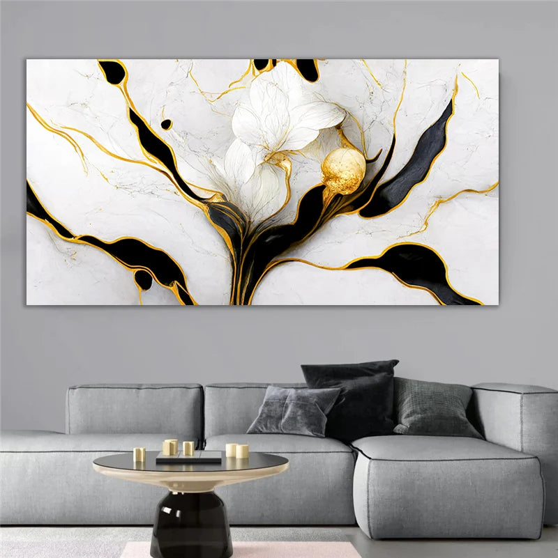 Golden Elegance Floral Canvas Wall Art