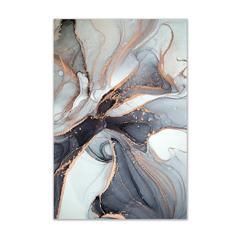 Golden Swirls Modern Grey White Canvas Wall Art