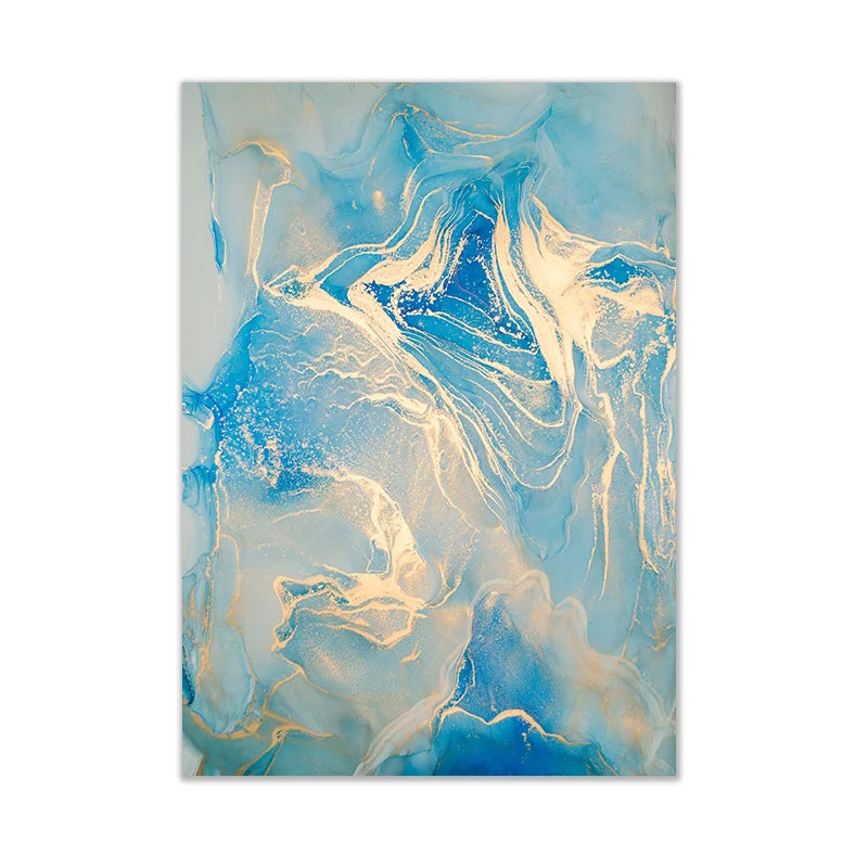 Ocean Dreams Blue and Gold Abstract Printing