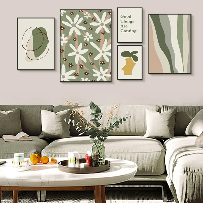 Green and White Home Interior Geometric Wall Art