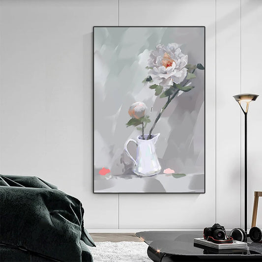 Light Grey Vintage Flower Canvas Print