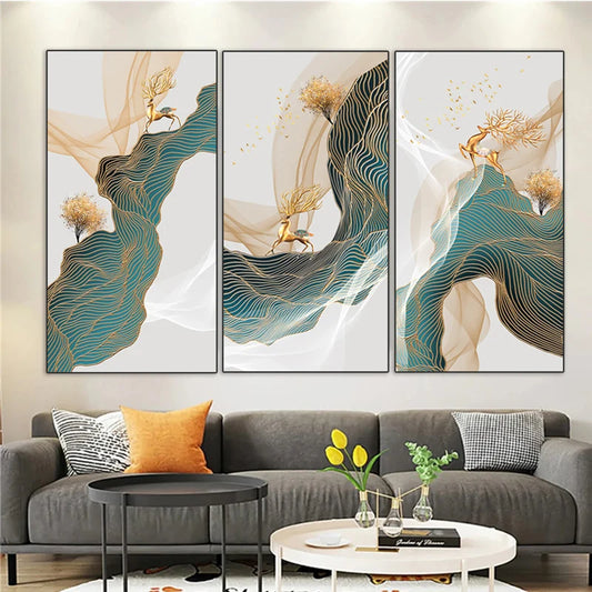 China Style Green and Golden Landscape Canvas