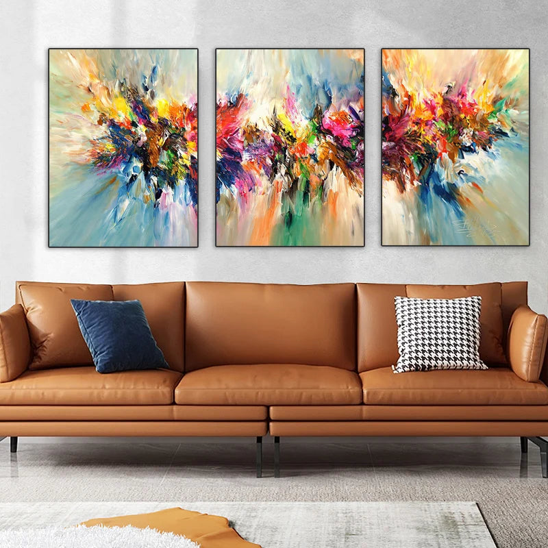 3pcs Warm Colors Abstract Canvas Painting Wall Art