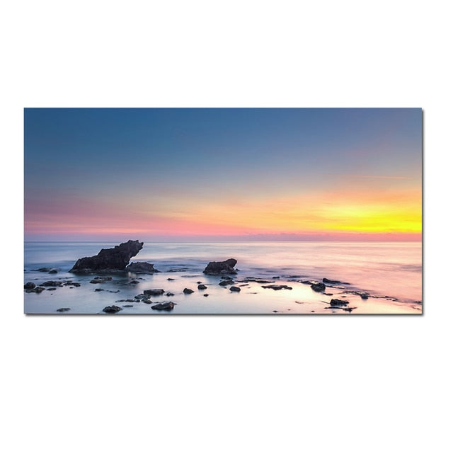 Modern Ocean Sunset Seascape Canvas Wall Art