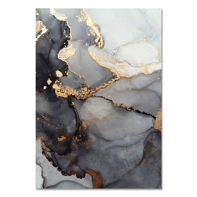 Nordic Gold Black Marble Texture Posters Wall Art