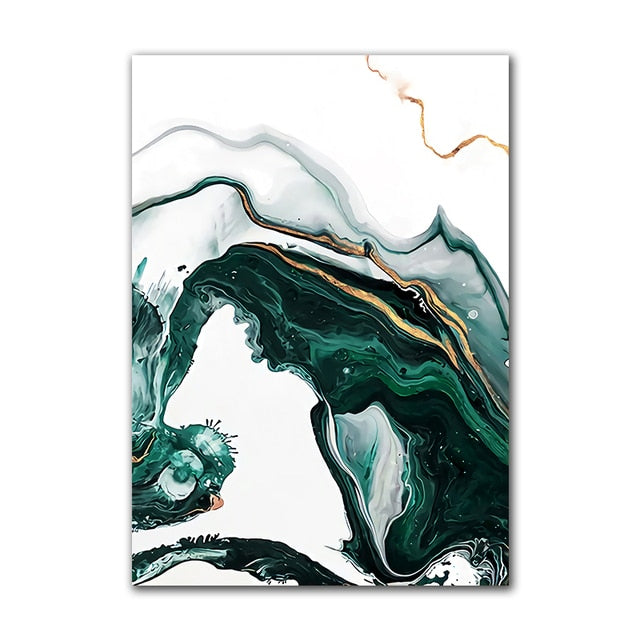 Green Golden Abstract Marble Posters and Prints Living Room Scandinavian Fine Art