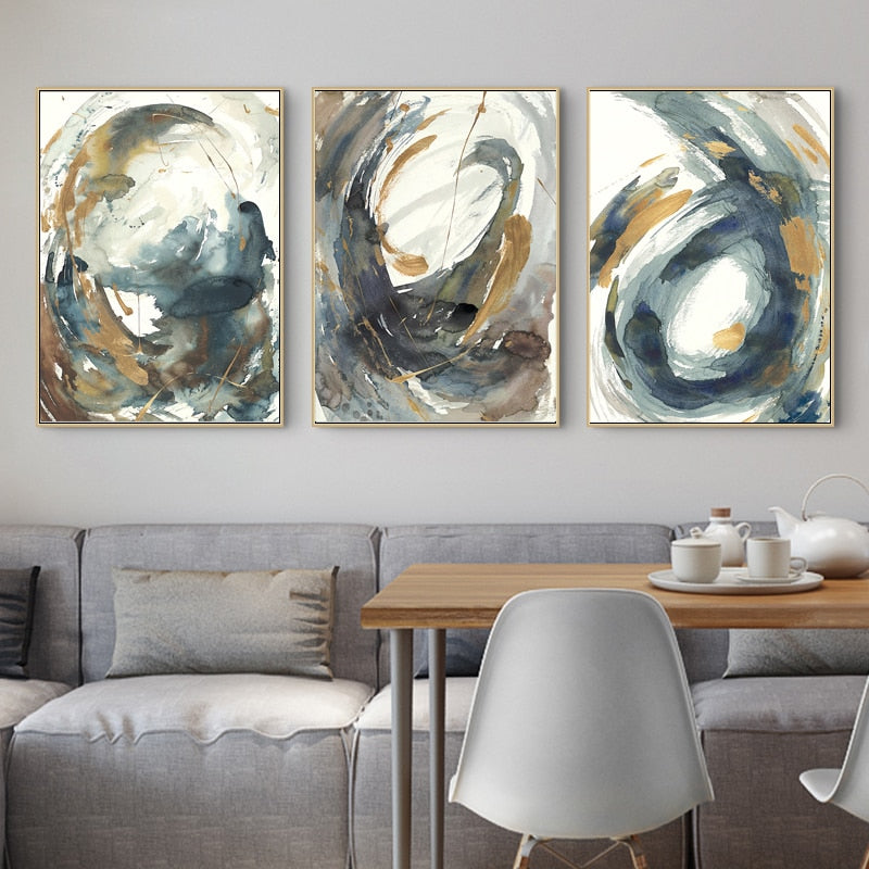 Abstract Blue Gold Canvas Wall Art – Candid Canvas Art