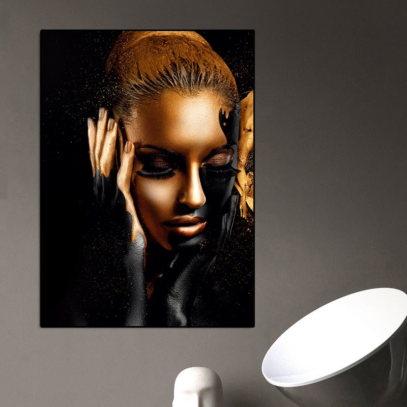 Black and Gold Woman Scandinavian Wall Art